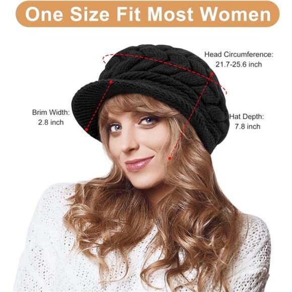 2 Pack Women\'s Winter Hats Knit Hat Slouchy Beanie Cap with Brim